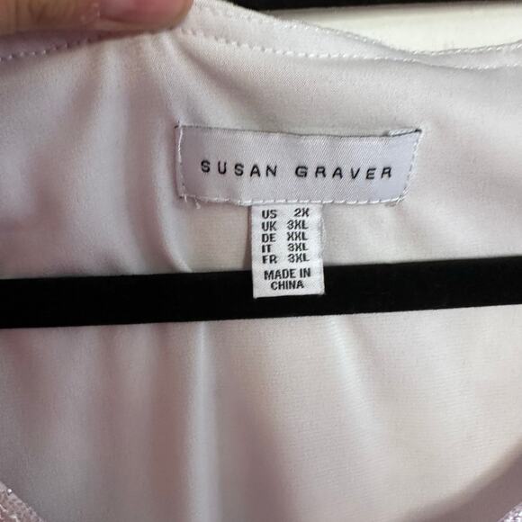 Susan Graver lavender floral print stretch lace peplum back top plus size 2X - Picture 6 of 8